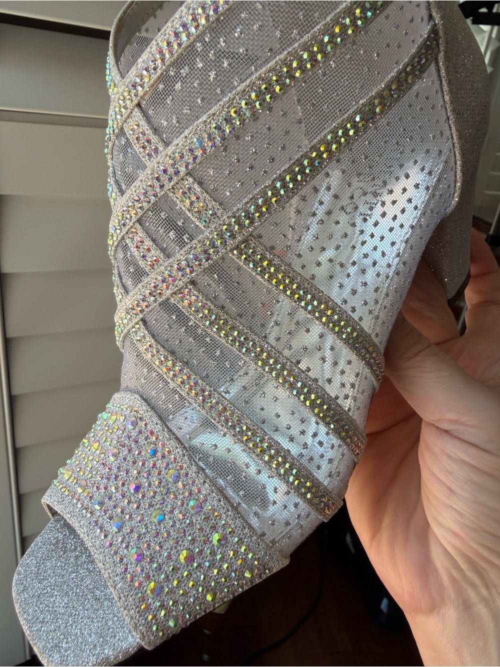 Valenti Franco Champagne Glitter Rhinestone Open-Toe Booties - Picture 10 of 10